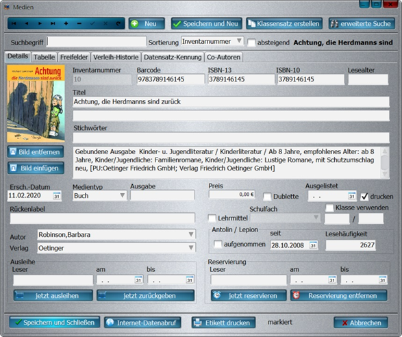 Screenshot Buchdate-Erfassung